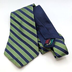 Men's Neck Tie Green & Blue Striped Tie Tommy Hilfiger Tie - Flawed